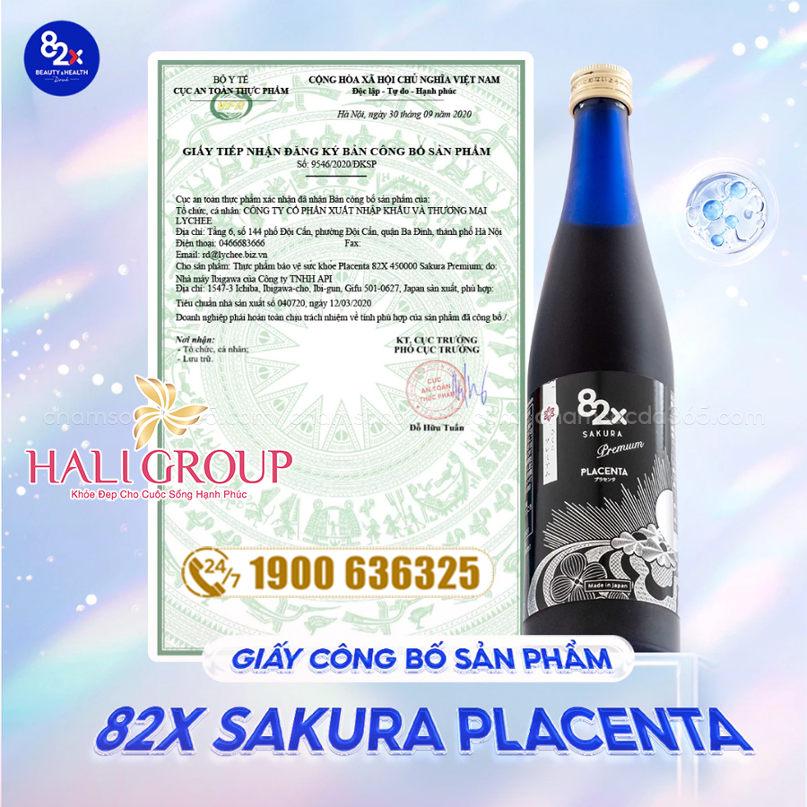 giấy công bố Nước Uống Placenta 82X Sakura Premium Nhật Bản (Mẫu Mới)