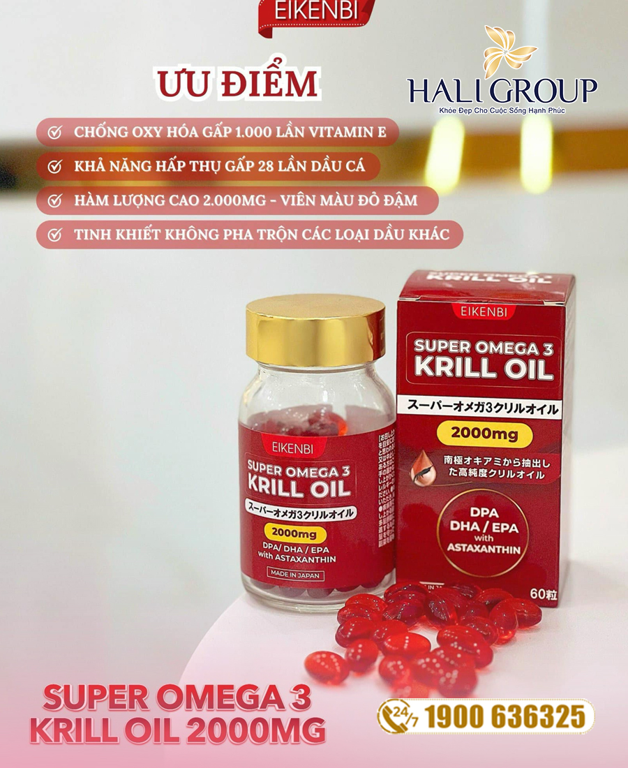 công dụng viên uống dầu nhuyễn thể super omega 3 krill oil eikenbi
