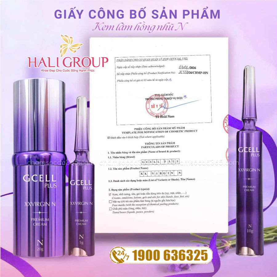 giấy công bố Kem Hồng Nhũ Hoa Gcell Plus XX Virgin N