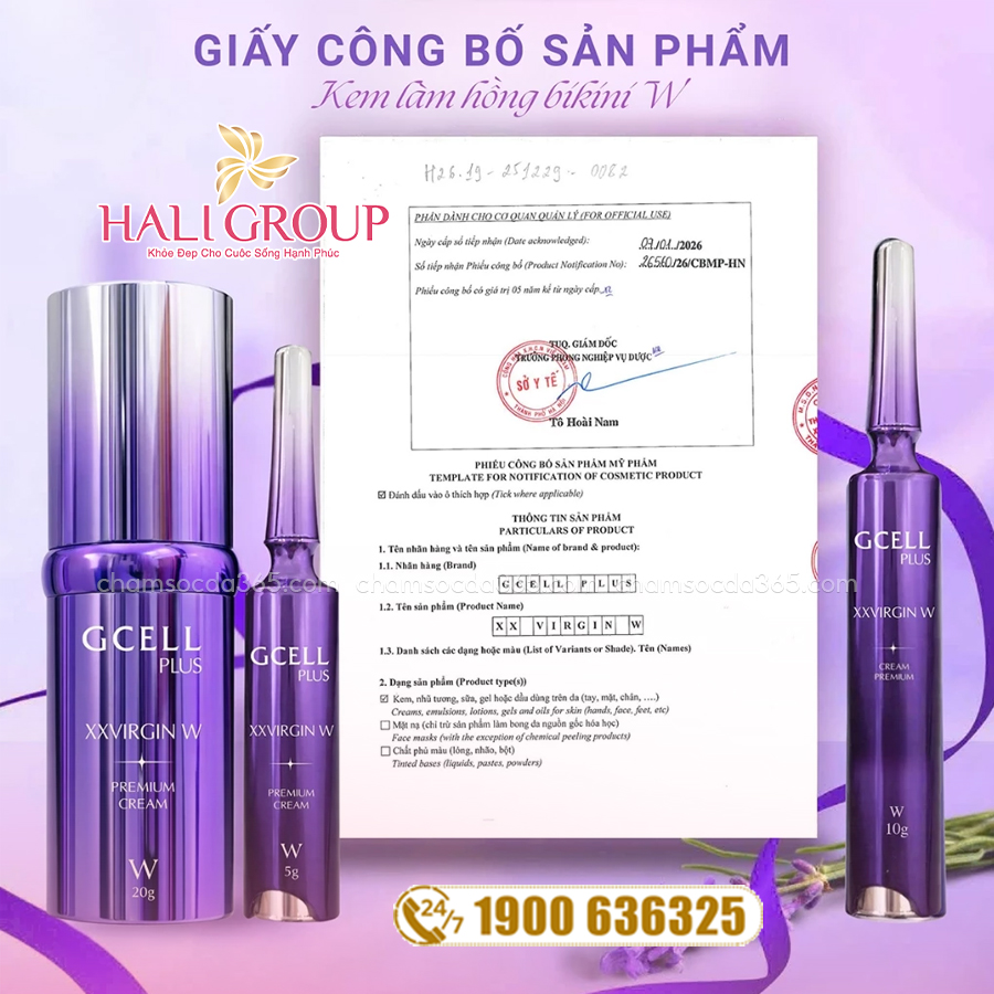 giấy công bố Kem Hồng Vùng Kín Gcell Plus XX Virgin W