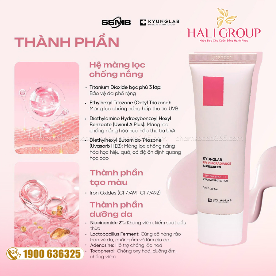 thành phần Kem Chống Nắng Nâng Tone KyungLab UV Pink Radiance Sunscreen
