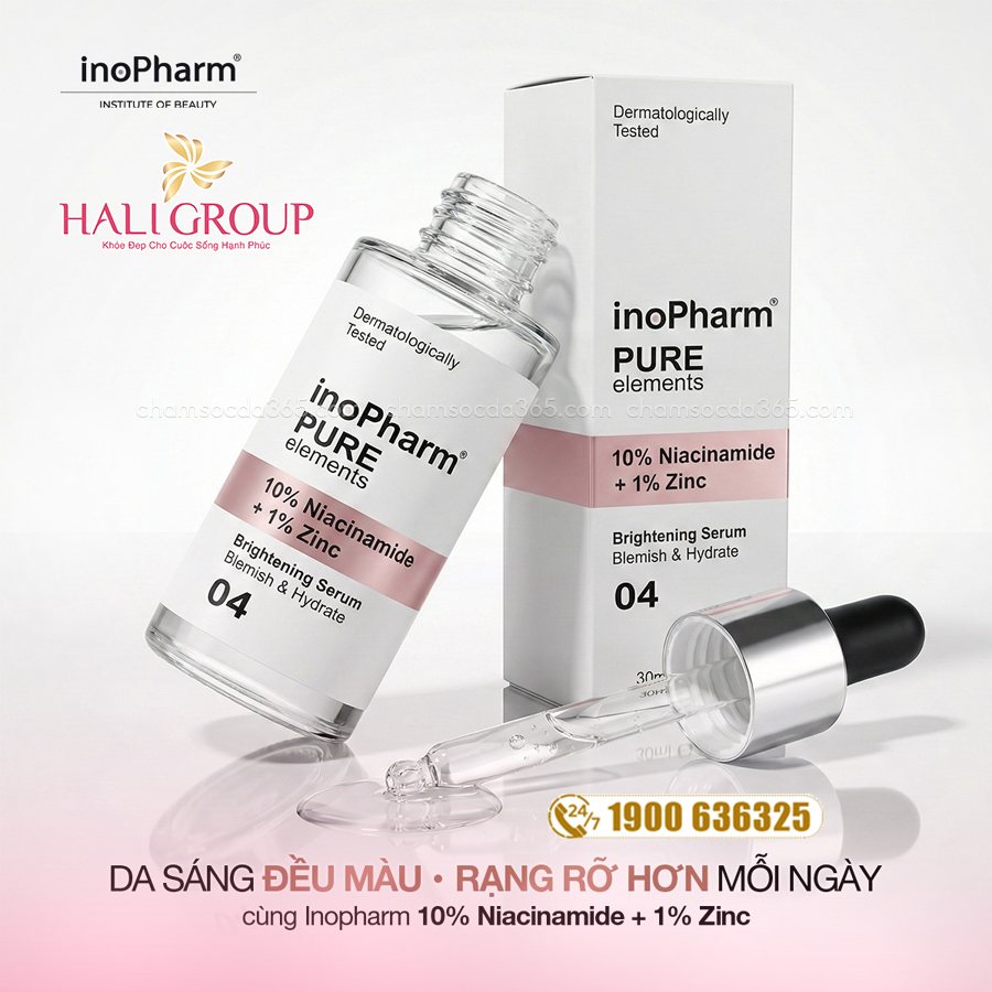 công dụng Tinh Chất Dưỡng Ẩm, Giảm Mụn & Sáng Da Inopharm 10% Niacinamide + 1% Zinc Bulgaria