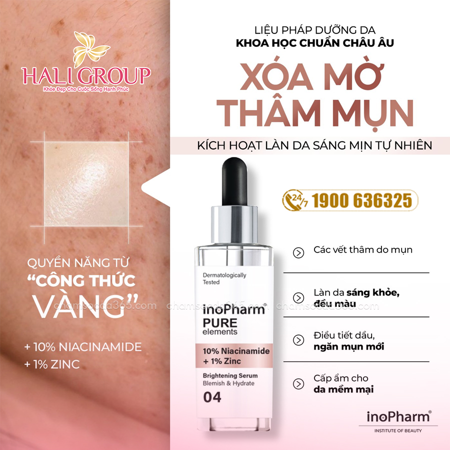 thành phần Tinh Chất Dưỡng Ẩm, Giảm Mụn & Sáng Da Inopharm 10% Niacinamide + 1% Zinc Bulgaria
