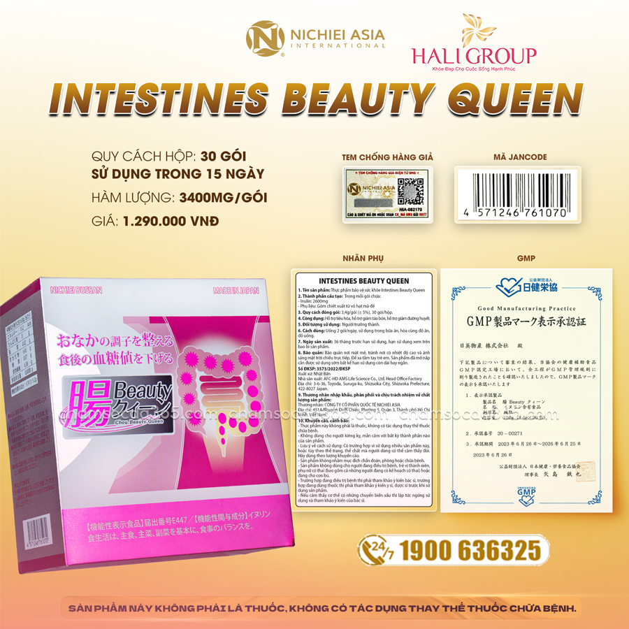 công dụng Men Hỗ Trợ Tiêu Hóa Nichiei Bussan Intestines Beauty Queen Nichiei Asia Nhật Bản
