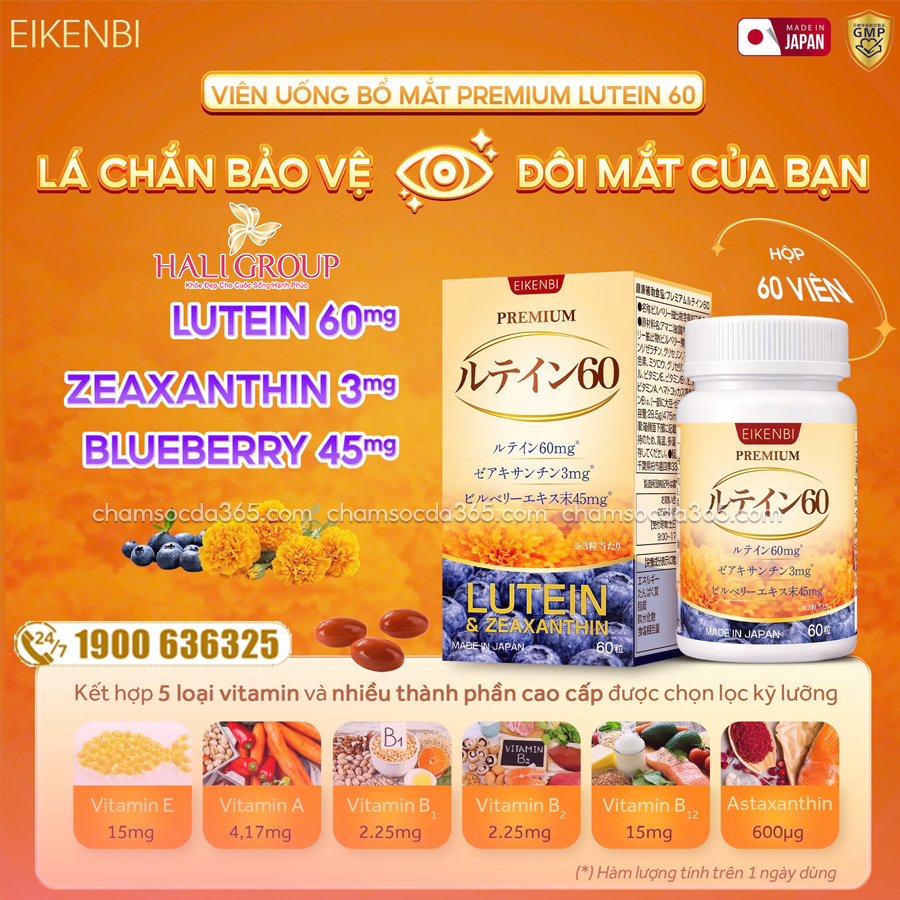 thành phần Viên Uống Bổ Mắt Eikenbi Premium Lutein 60 Nhật Bản