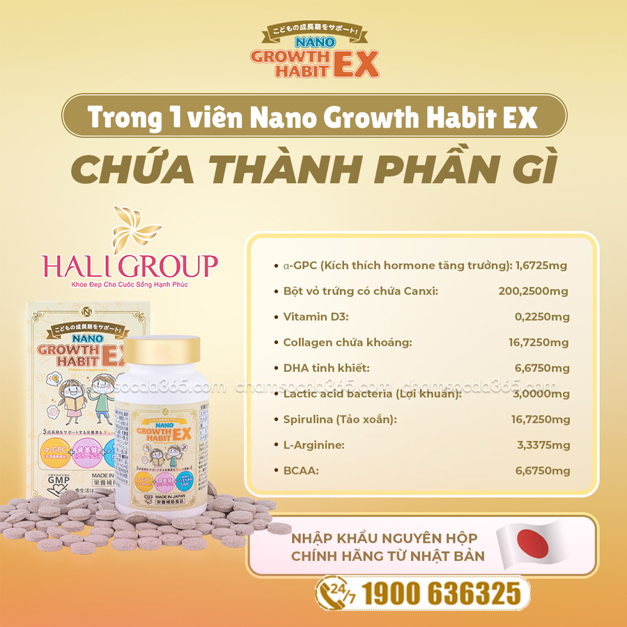 thành phần Viên Uống Hỗ Trợ Tăng Chiều Cao Nichiei Bussan Nano Growth Habit Ex Nhật Bản