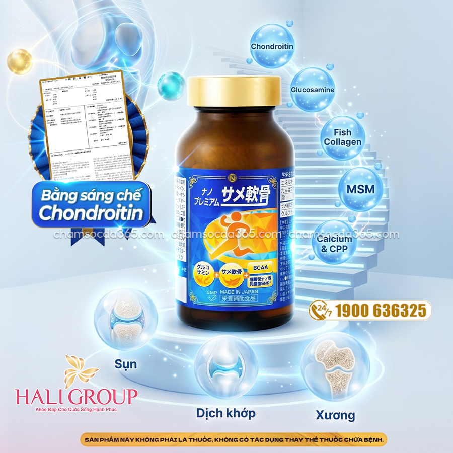 thành phần Viên Uống Hỗ Trợ Sức Khỏe Xương Khớp Nichiei Bussan Nano Premium Shark Cartilage Nhật Bản